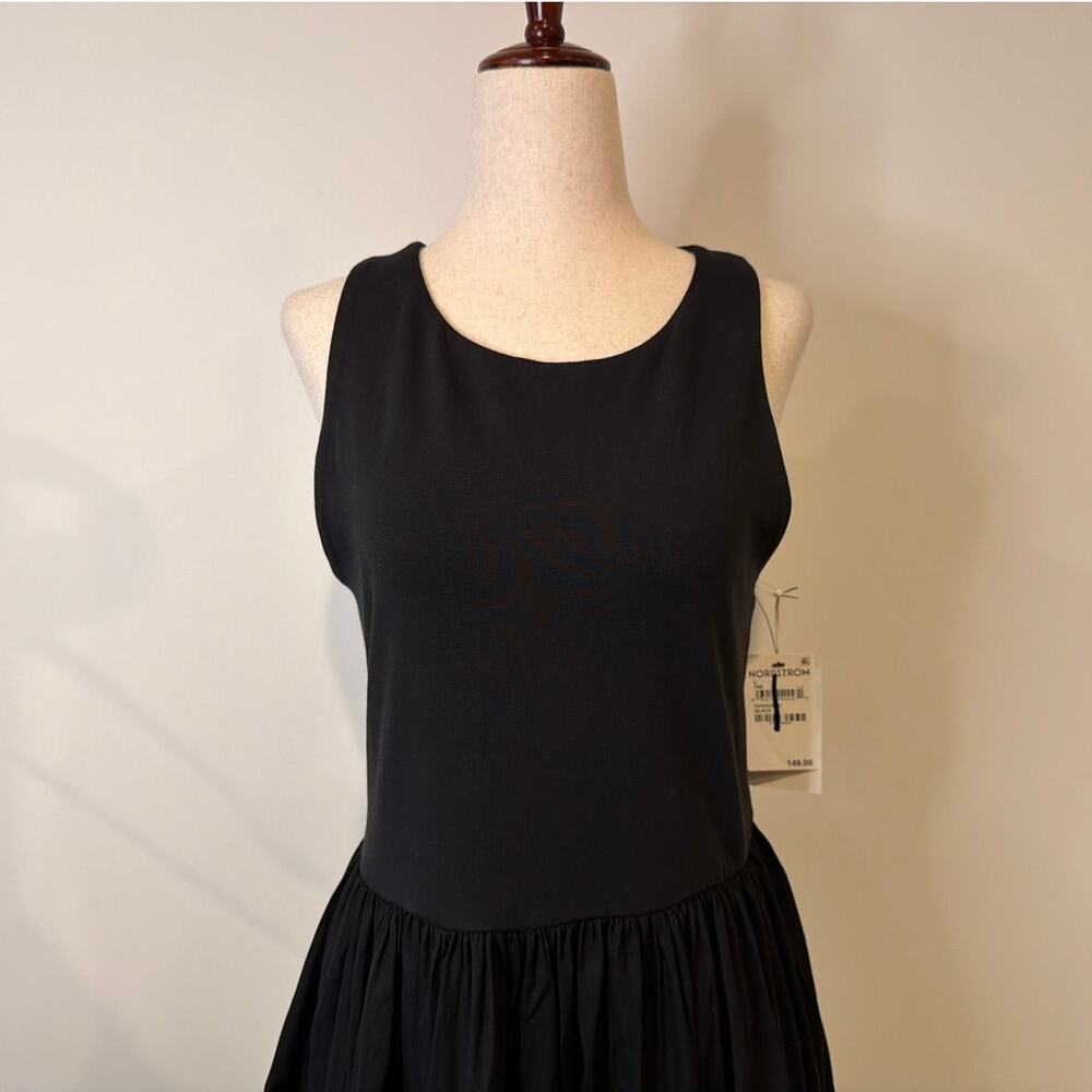 NWT Nordstrom Embroidered Sleeveless Mixed Media Dress Black Size Large - Picture 3 of 9